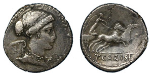 T. Carisius, 46 BC.Silver denarius Rome ... 