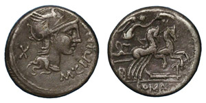 M. Cipius, 115-114 BC.Silver denarius ... 