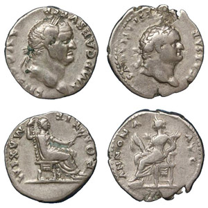  Vespasianus, 69-79 .Lot of 2 silver ... 