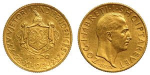 Albanien - Amet Zogu.(B) 20 francs.Gold ... 