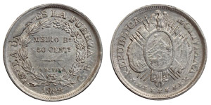 Bolivien - 50 Centavos 1898.AR 11,70 gr.KM ... 