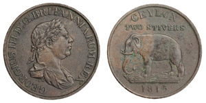 Ceylon - George III ,2 Stivers 1815 .Copper ... 
