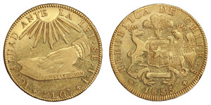 Chile - Republic. (B)8 Escudos 1835 IJ, ... 