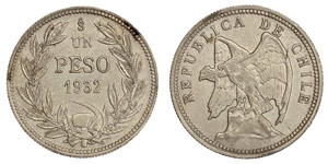 Chile - Republic 1 Peso 1932 Silver (KM 174) ... 