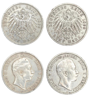 Deutschland - Preussen Wilhelm II, lot 2 pcs ... 