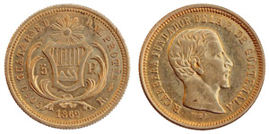 Guatemala - Republic 5 Pesos 1869 R (KM 191) ... 
