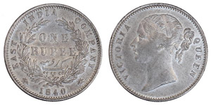 Indien - Victoria 1837-1901.1 rupee 1840.KM ... 