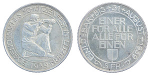 Schweiz - Luzern Confederation5 Francs 1939 ... 