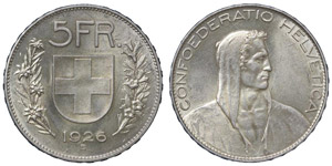 Schweiz - Staatenbund William Tell 5 Francs ... 