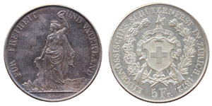 Schweiz - Zürich Confederation5 Francs 1872 ... 