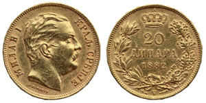 Serbien - (B)Milan Obrenovich IV gold 20 ... 