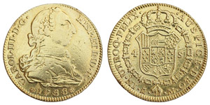 Spanien - Carlos III, 1759-1788.AU 4 Escudos ... 