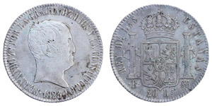 Spanien - FERDINAND VII , 20 Reales. 1823. ... 