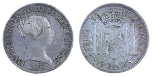 Spanien - Isabel II 10 Reales 1855 Silver ... 