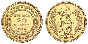 Tunesien - 20 Francs AH1310/1892A (KM 227) ... 