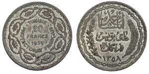 Tunesien - Ahmad Pasha Bey 20 Francs AH1358 ... 