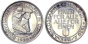 Switzerland Lucerne  5 Francs 1939 B Federal ... 