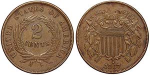 United States  2 Cents (1864-1873) 1867 Ø ... 