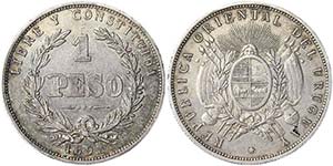 Uruguay Republic (1830-date)  1 Peso 1893 Ø ... 