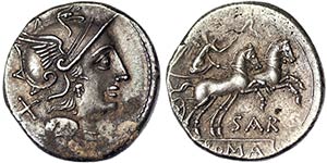 Republic Atilius Saranus (155 BC) Denarius ... 
