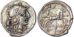 Republic M. Marcius (134 BC) Denarius Rome ... 