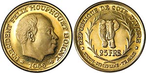 Ivory Coast Republic 25 Francs 1966 KM 3.  ... 