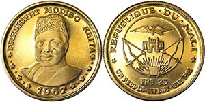 Mali Republic 25 Francs 1967 KM 5.  8.00 g. ... 