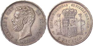 Spain Kingdom Amadeo I (1871-1873) 5 Pesetas ... 