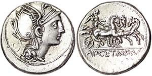 Republic Claudia (110-109 BC) Denarius Rome ... 