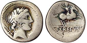 Republic P. Crepusius (82 BC) Denarius Rome ... 