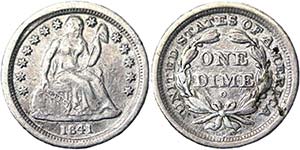 United States  Dime 1841 New Orleans KM ... 