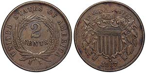 United States  2 Cents (1864-1873) 1867 KM ... 
