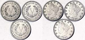 United States LOTS  5 Cents 1883 3 pcs.