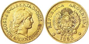 Argentina Republic 5 Pesos 1888 Fr. 14.  ... 