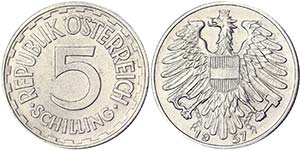 Austria Second Republic 5 Schilling 1957 KM ... 