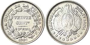 Bolivia Republic (1825-date) 20 Centavos ... 