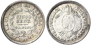 Bolivia Republic (1825-date) 5 Centavos 1891 ... 