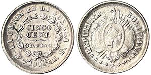 Bolivia Republic (1825-date) 5 Centavos 1900 ... 