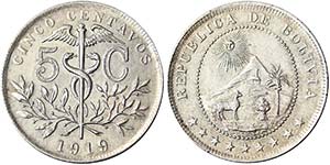 Bolivia Republic (1825-date) 5 Centavos 1919 ... 