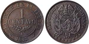 Bolivia Republic (1825-date) 1 Centavo 1883 ... 