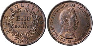 Bolivia Republic (1825-date) 10 Bolivianos ... 