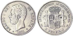 Spain KingdomAmadeo I (1871-1873) 5 Pesetas ... 