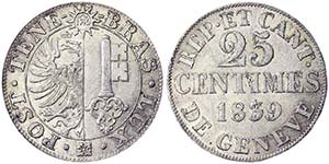 Switzerland Geneva 25 Centimes 1839 Geneva ... 