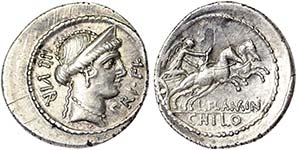 Republic Flaminius Chilo (43 BC) Denarius ... 