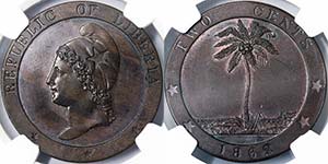 Liberia Republic (1847-date)  2 Cent 1862 ... 