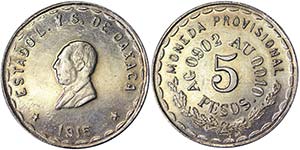 Mexico Second republik (1864-) 5 Pesos 1915 ... 