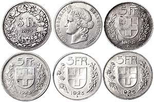 Switzerland LOTS  Lot 6 pcs.: 5 Francs 1874, ... 