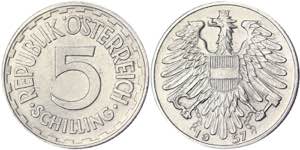 Austria Second Republic  5 Schilling 1957 KM ... 