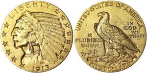 United States  5 Dollars (Indian head) 1913 ... 