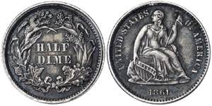 United States  Half Dime 1861   1.25 g. VF+